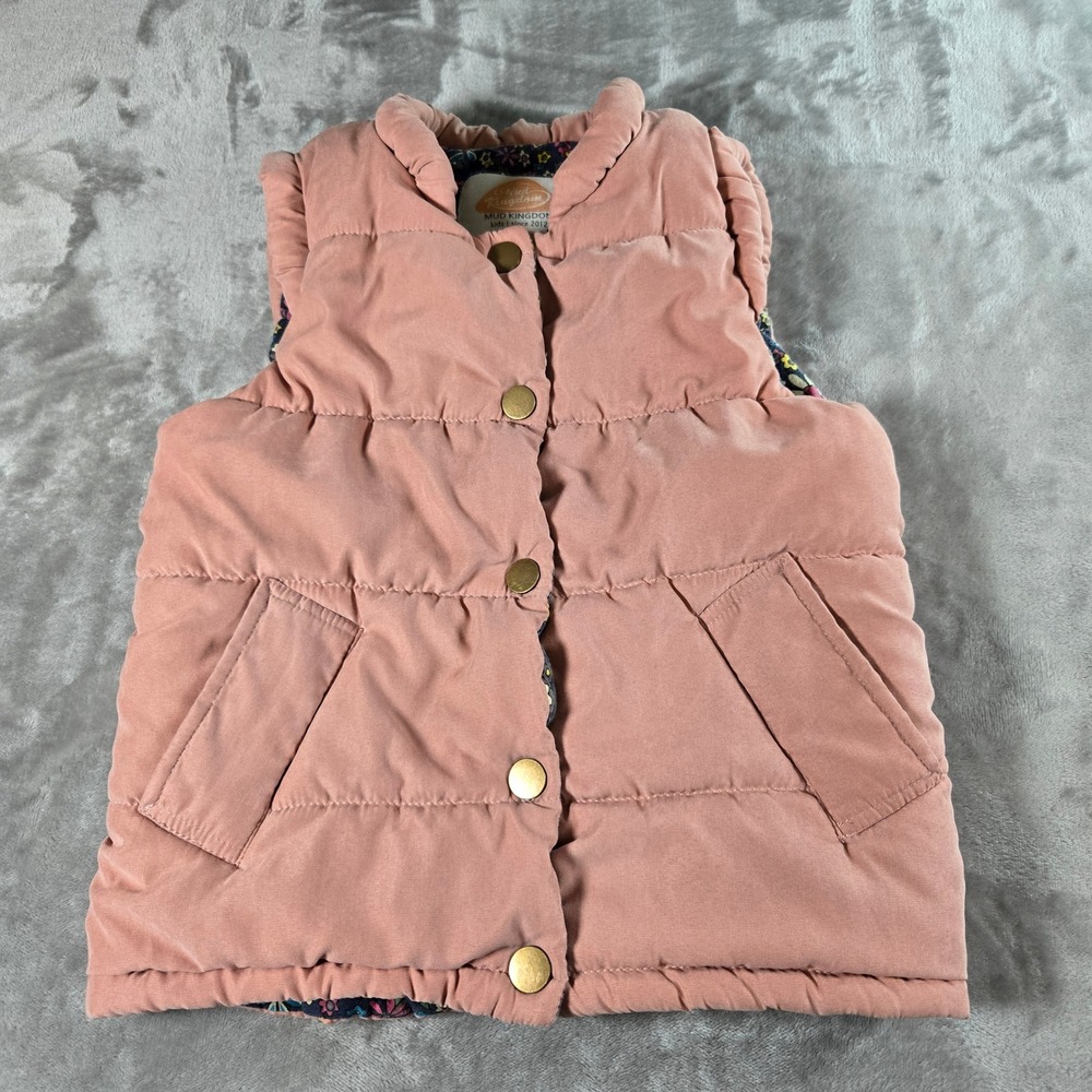 Mud Kingdom Kids Dusty Pink Puffer Vest Floral Lined Size‎ 110 5T